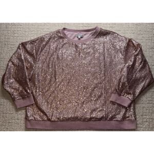SEE AND BE SEEN Women’s Large Rose Gold Sequin Sweatshirt Sparkle Crew Neck Top